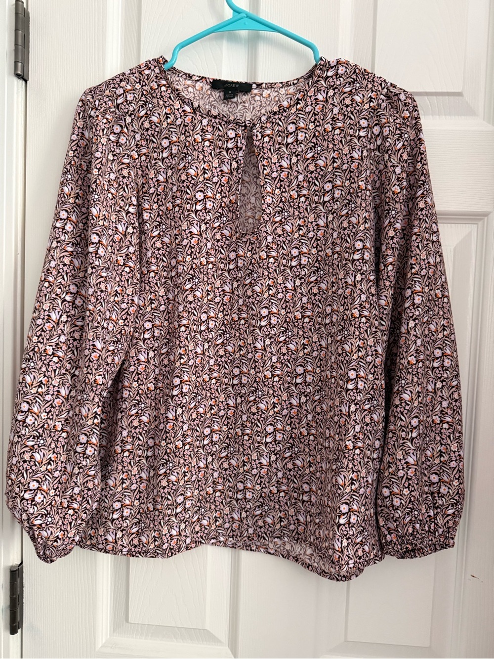 J Crew Womenās Floral Print Long-Sleeve Blouse ā Pink and Brown